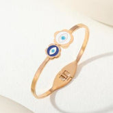 Stainless Steel Gold/Rosegold Plated Two Flower Evil Eye Enamel Kada